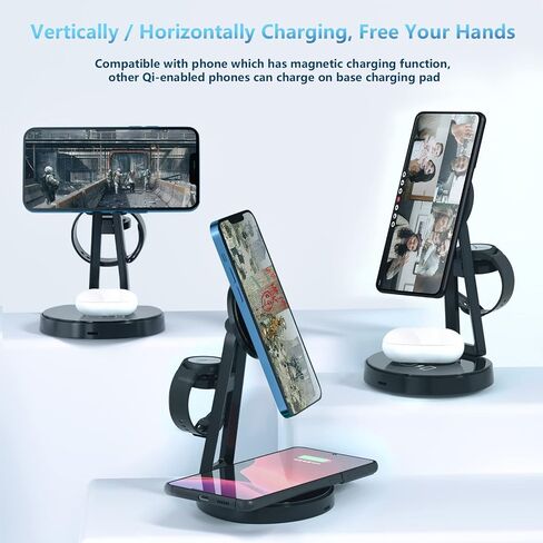 Wireless Charger for Samsung | 3-in-1 Charging Station for Samsung Galaxy S25/S24/S23/S22 & Watch 7/6/5/Buds | MagSafe Charger for iPhone 16/15/14/13/12 | Compatible with Apple AirPods in Kuwait