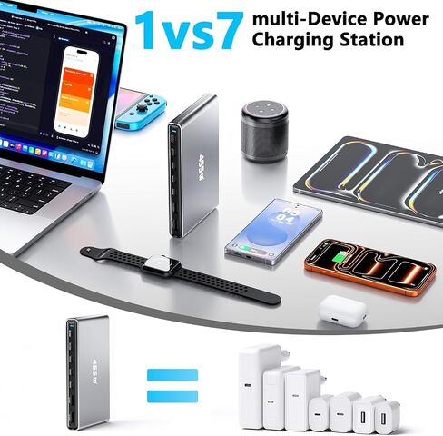 455W USB C Charger Block,Fast Charging Station 7-Port with Dual 100W PD Ports&GaN Technology,Slim Desktop Charging Hub Multiport Adapter for Multiple Devices,Compatible with MacBook/DELL/iPad/iPhone in Kuwait