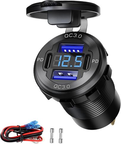 2 Pack 12V USB Outlet 4 Port PD+QC Aluminum Waterproof Voltmeter Marine in Kuwait