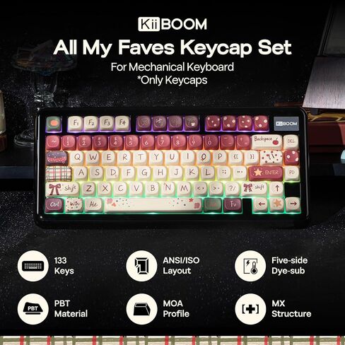 KiiBOOM Keycap Set - All My Faves, 133 Keys, MOA Profile, PBT Keycaps in Kuwait