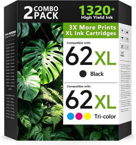 62XL Ink Cartridges Combo Pack Replacement for HP Ink 62 62XL Ink for HP Envy 5540 5549 5640 5660 7640 7645 for OfficeJet Mobile 250 200 for OfficeJet 5740 5741 8040 (1 Black 1 Tri-Color) in Kuwait