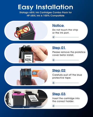 62XL Ink Cartridges Combo Pack Replacement for HP Ink 62 62XL Ink for HP Envy 5540 5549 5640 5660 7640 7645 for OfficeJet Mobile 250 200 for OfficeJet 5740 5741 8040 (1 Black 1 Tri-Color) in Kuwait