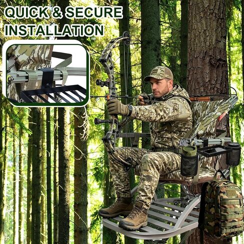 Metal Tree Stand Cup Holder Tray with Mesh Pouch for Hunting Gear in Kuwait