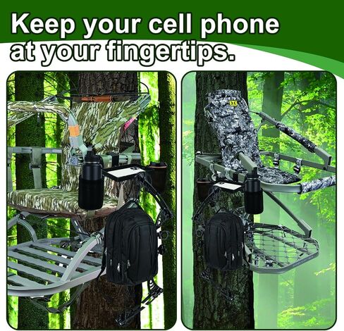 Metal Tree Stand Cup Holder Tray with Mesh Pouch for Hunting Gear in Kuwait