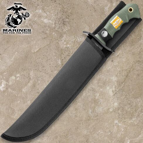 UNITED CUTLERY USMC Anything, Anytime, Anywhere Giant Bowie Knife and Sheath - Anodized Stainless Steel Blade, Over-Molded Rubber Handle, Large Metal Handguard, For All Cutting Jobs - Length 16 3/8" in Kuwait