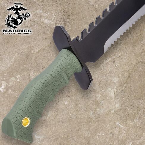 UNITED CUTLERY USMC Anything, Anytime, Anywhere Giant Bowie Knife and Sheath - Anodized Stainless Steel Blade, Over-Molded Rubber Handle, Large Metal Handguard, For All Cutting Jobs - Length 16 3/8" in Kuwait