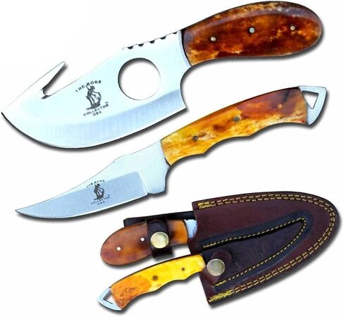 Bone Collector Hunting Knife Two Piece Set, 7" Straight Edge and 7" Gut Hook Blades Bone Full Tang Skinner (Bone) in Kuwait