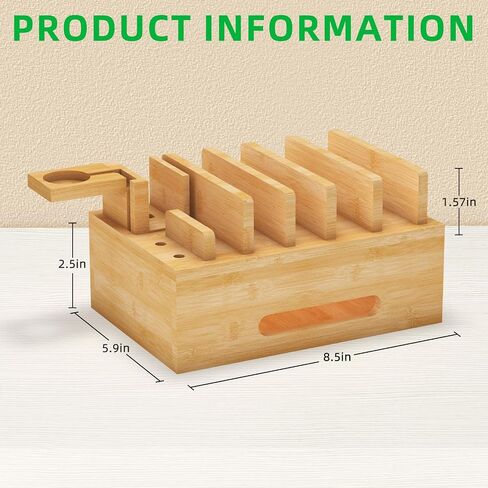 Bamboo Charging Station with Watch Stand, Desktop Charging Station Organizer, Wood Docking Station for Phones, Tablets, Watch, Earbuds (No Power Supply) in Kuwait