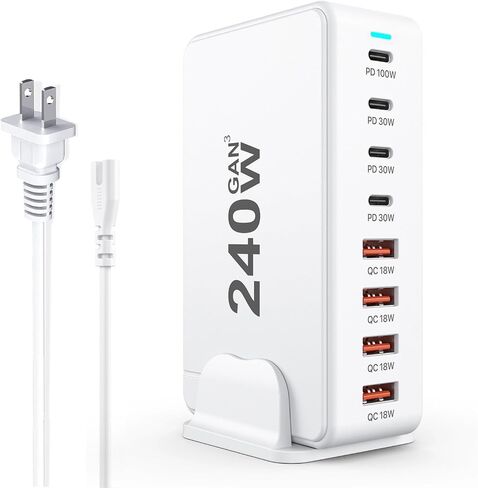 USB C Charger, 240W GaN 8 Port USB Fast Block, PD100W Multi-Port Charging Station, Power Adapter Plug for Samsung/iPhone/Google, Laptop Charger for MacBook Pro/Air in Kuwait