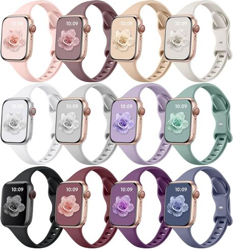Lerobo 12 Pack Slim Thin Bands Compatible with Apple Watch 38mm 40mm 41mm 42mm 44mm 45mm 46mm 49mm Women Men, Soft Silicone Strap Wristband for iWatch Series 11/10/9/8/7/SE/6/5/4/3/2/1/Ultra 3 2 in Kuwait