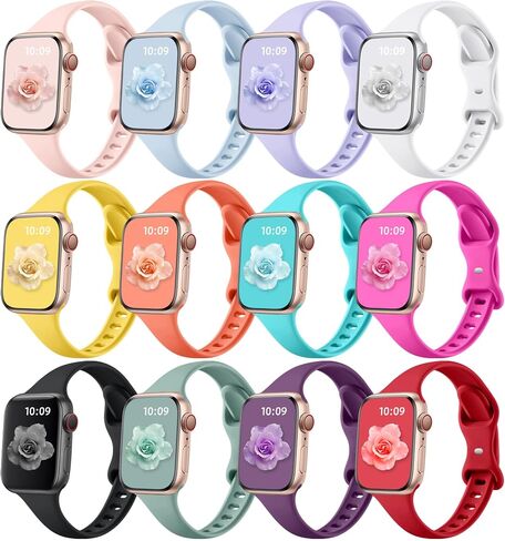 Lerobo 12 Pack Slim Thin Bands Compatible with Apple Watch 38mm 40mm 41mm 42mm 44mm 45mm 46mm 49mm Women Men, Soft Silicone Strap Wristband for iWatch Series 11/10/9/8/7/SE/6/5/4/3/2/1/Ultra 3 2 in Kuwait