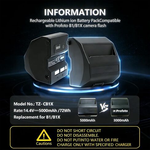 Replacement Lithium ion BatteryPack for 100323/100399 Compatible with Profoto B1/B1X AirTTL Flash Heads 14.4V 5000mAh/72Wh in Kuwait