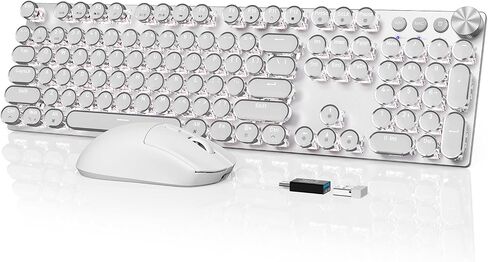Wireless Mechanical Keyboard and Mouse Combo, 104-Key, Round Keys, Silver in Kuwait