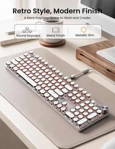 Wireless Mechanical Keyboard and Mouse Combo, 104-Key, Round Keys, Silver in Kuwait