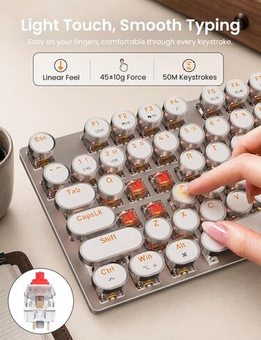 Wireless Mechanical Keyboard and Mouse Combo, 104-Key, Round Keys, Silver in Kuwait