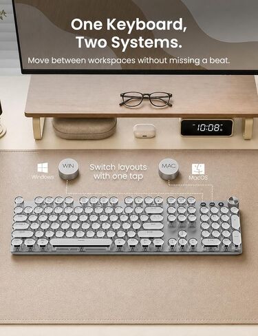 Wireless Mechanical Keyboard and Mouse Combo, 104-Key, Round Keys, Silver in Kuwait