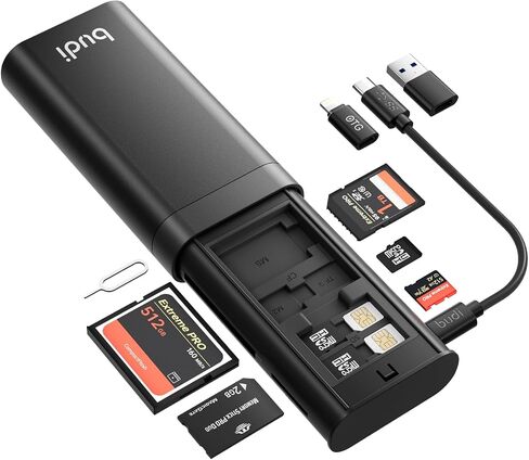 BUDI Multifunctional SD Card Reader, SD/TF/Micro SD/CF/MS/M2 7-in-1 5Gbps High-Speed Memory Card Reader USB 3.0 Type-C Interface Carrying Case Holder for Cameras, Smartphones, Drones, Action Cameras in Kuwait
