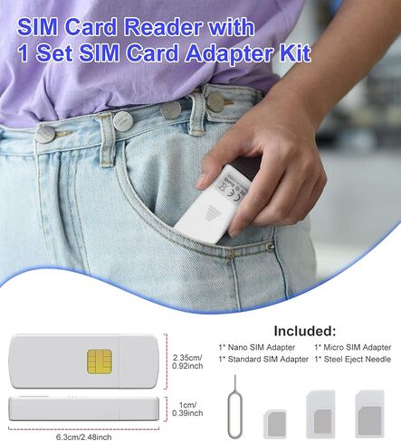 USB SIM Card Reader - Sim Card Adapter Kit with Eject Pin - Micro/Nano/Standard Sim Card Readers - USB to Sim Card Adapter Edit and Read Messages/Contacts - SIM Adapters for Laptops Computer Windows in Kuwait