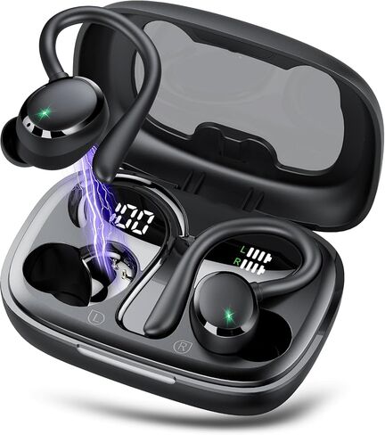 Bluetooth Headphones Wireless Earbuds 72hrs Playtime Wireless Charging Case Digital Display, Ear Buds with Earhook, Deep Bass 2.0, IPX7 Waterproof Over-Ear Earbuds for Android iOS Workout in Kuwait
