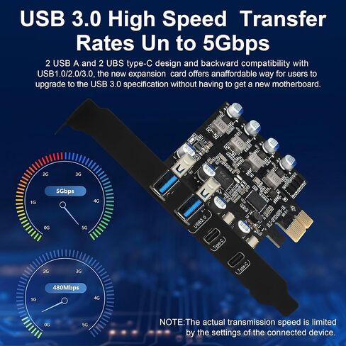 PCIe USB 3.0 Card, 2X USB C + 2X USB A PCI Express Expansion Card for Desktop PC, 25W Fast Charging Type-C Ports, No External Power Needed, Not for Video/Thunderbolt/Meta Quest in Kuwait