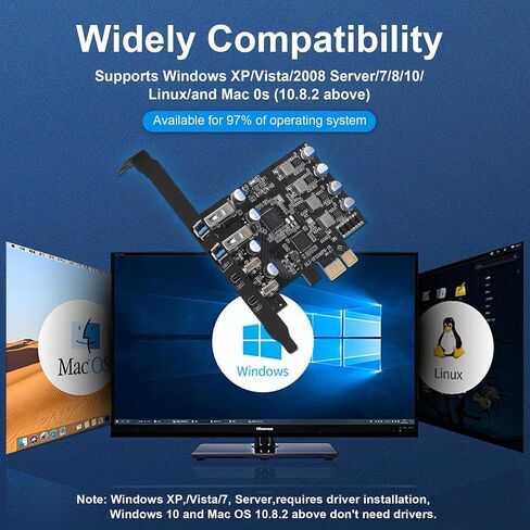 PCIe USB 3.0 Card, 2X USB C + 2X USB A PCI Express Expansion Card for Desktop PC, 25W Fast Charging Type-C Ports, No External Power Needed, Not for Video/Thunderbolt/Meta Quest in Kuwait