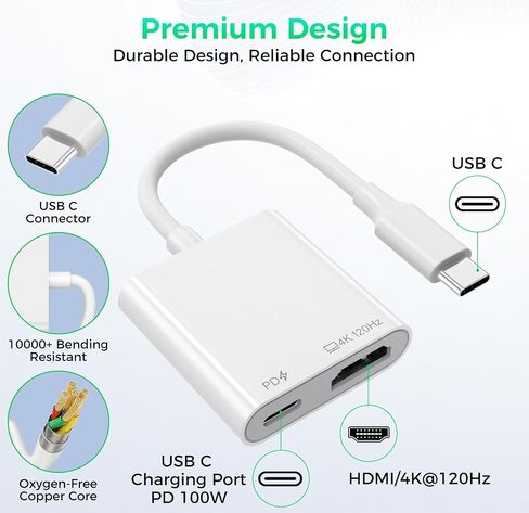 USB C to HDMI 4K@120Hz TV Adapter with 100W PD Fast Charging for iPhone 17 in Kuwait