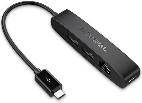 3-in-1 Micro USB Ethernet Adapter, OTG Hub with 2 USB Ports and 1 RJ45 Port for Fire TV Stick, Raspberry Pi Zero, Google Chromecast Ultra, and TiVo Stream 4K - Black in Kuwait