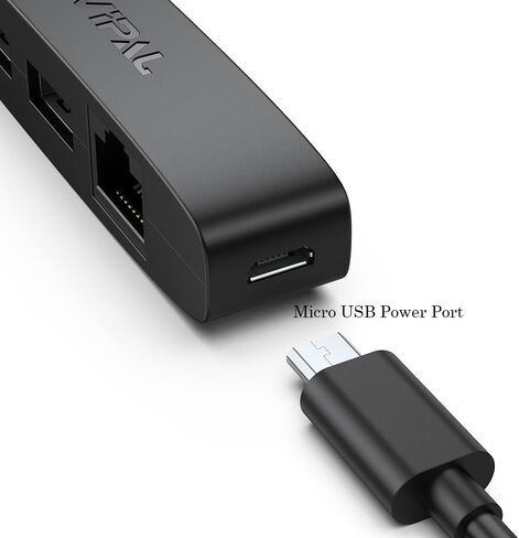 3-in-1 Micro USB Ethernet Adapter, OTG Hub with 2 USB Ports and 1 RJ45 Port for Fire TV Stick, Raspberry Pi Zero, Google Chromecast Ultra, and TiVo Stream 4K - Black in Kuwait