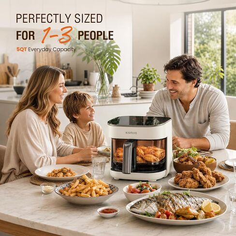 Kismile AeroLucen 5 QT Glass Air Fryer, No Preheat, 8-in-1, 450°F in Saudi Arabia