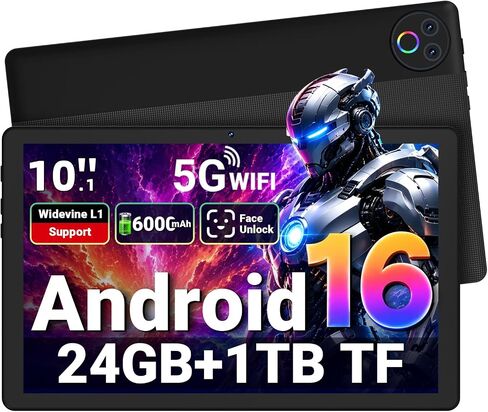 Gleeso Tablet Android 16 Tablet 10 Inch, 24GB RAM 1TB Expandable, 6000mAh Battery, Widevine L1, Face Unlock, WiFi 6, Bluetooth 5.4, Dual Cameras Tablet for Work & Entertainment in Kuwait