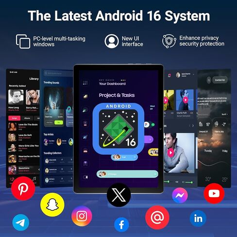 Gleeso Tablet Android 16 Tablet 10 Inch, 24GB RAM 1TB Expandable, 6000mAh Battery, Widevine L1, Face Unlock, WiFi 6, Bluetooth 5.4, Dual Cameras Tablet for Work & Entertainment in Kuwait