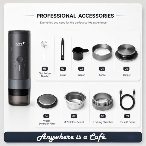 CERA+ PCM04A Portable Espresso Maker with 51mm Professional Basket in Kuwait