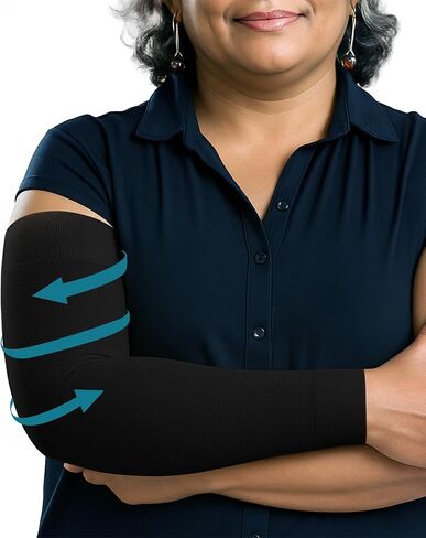 KEMFORD Lymphedema Compression Arm Sleeves for Women - 15-20 mmHg, Silicone Grip, 1 Pair - Arm Support for Swelling & Edema in Kuwait