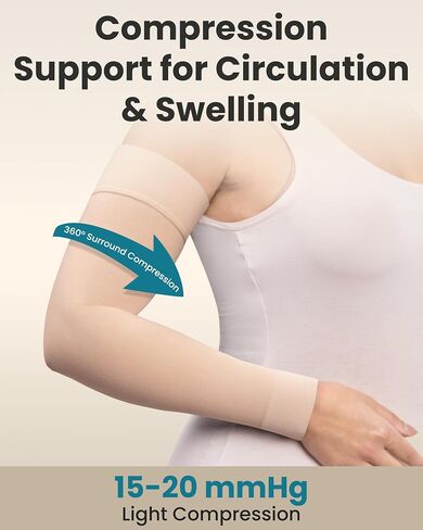 KEMFORD Lymphedema Compression Arm Sleeves for Women - 15-20 mmHg, Silicone Grip, 1 Pair - Arm Support for Swelling & Edema in Kuwait