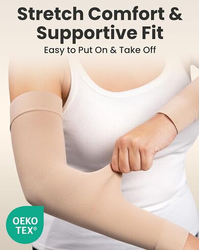 KEMFORD Lymphedema Compression Arm Sleeves for Women - 15-20 mmHg, Silicone Grip, 1 Pair - Arm Support for Swelling & Edema in Kuwait