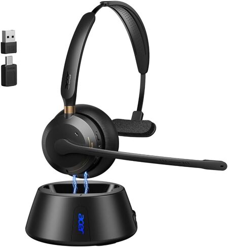 acer Wireless Headset with Mic for Work,Bluetooth Headset for Clear Call ＆ Meeting, Work Headset with Charge Stand for Remote & Office, Bluetooth 5.3 & 2.4G Headset for PC, Phone, Teams, Zoom - OHR689 in Kuwait