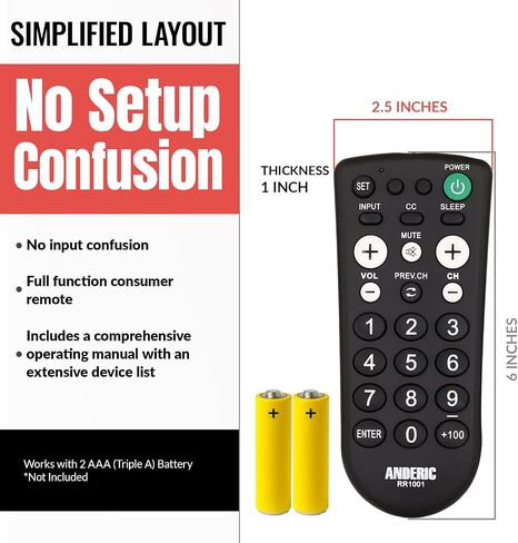 Anderic RR1001 Simple TV Universal Remote - Works All Brands in Kuwait