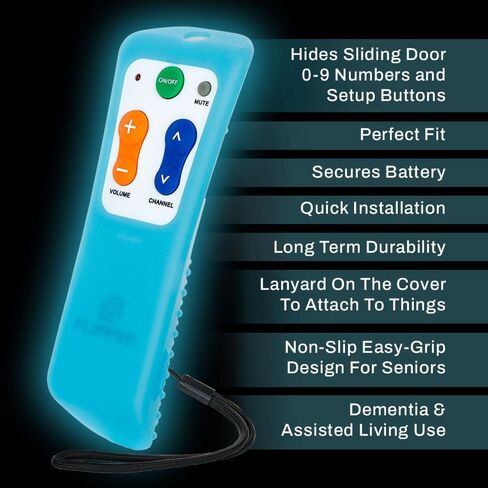Flipper Big Button TV Remote for Seniors & Blue Glow Silicone Cover in Kuwait