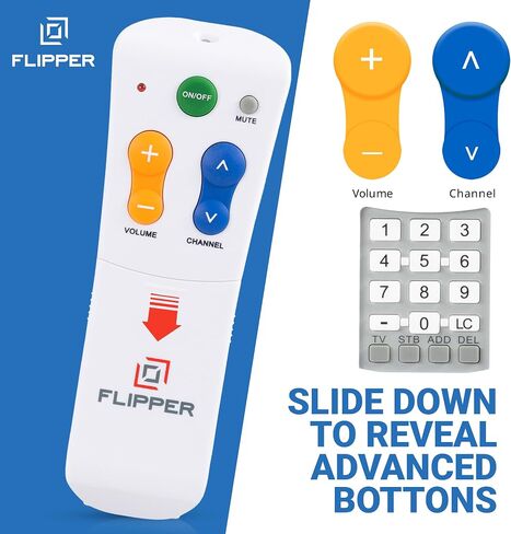 Flipper Big Button TV Remote for Seniors & Blue Glow Silicone Cover in Kuwait