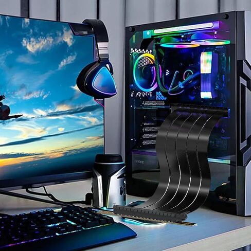 Graphics Card Extender, 180 Degree Shielded Core 26GB/s, PCIE 4.0 X16 Riser Cable Gold Plated Contact for Chassis in Kuwait