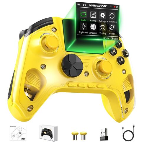 Cintwor RG G01 Interactive Screen Wireless Gaming Controller for Steam/PC/Switch/Linux/Android/iOS, 2.4G Wireless Bluetooth Controller with Screen, Heart Rate Monitor, Hall Effect Triggers (Black) in Kuwait