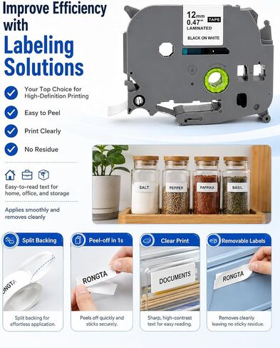 Label Maker Tape 12mm 0.47 Laminated White, Replacement for Rongta TD210 TH110, Laminated White Labels Compatible with P Touch PT-D210 D220 H110 D200 D400, 12mm x 8m, 6-Pack in Saudi Arabia