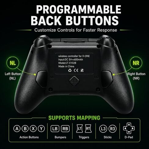 CFORWARD X Box One Controller with 2.4G Adapter, Wireless Gamepad for X Box 1/Series X/S & PC Win10+, With Dual Vibration, Turbo, Programmable Buttons, RGB LED Lighting, Third-Party Controller in Kuwait