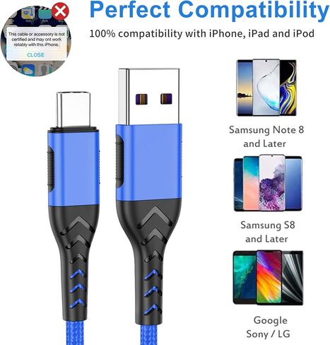 Durcord USB C Cable, Upgarded 2Pack 3ft Fast Charging USB Type C Charging Cord Cable, 3 Foot Type C Charger Nylon Braided USB Cable Compatible Compatible with iPhone 15/Pro/Plust/Max/Samsung-Blue in Kuwait