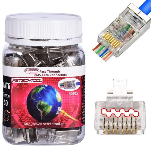 RJ45 23AWG Cat6a Cat6 Connector Gold Plated 8P8C Pass Through Shield Plug (50pieces) in Kuwait
