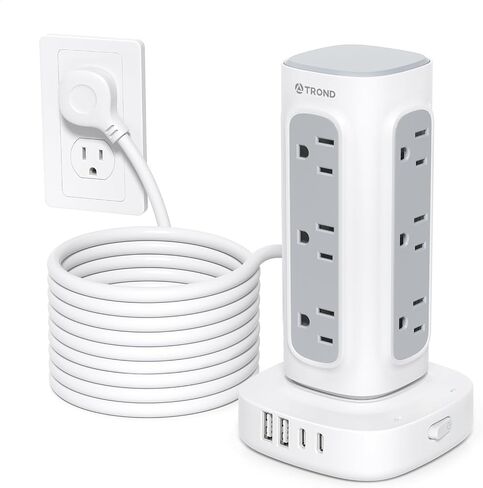 TROND Retractable Power Strip Tower 5 ft for Easy Cable Management, White in Kuwait