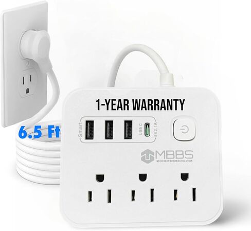 Surge Protector Power Strip with USB C, Heavy Duty Extension Cord – (7-in-1) 3 AC Outlets, 4 USB Ports, LED On/Off Switch – Compact & Travel Friendly – Home, Office. (5ft) in Kuwait