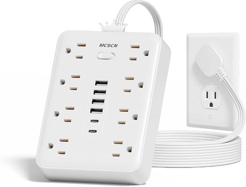 Surge Protector Power Strip, 8 Outlets, 6 USB, 5FT Flat Plug, White in Kuwait