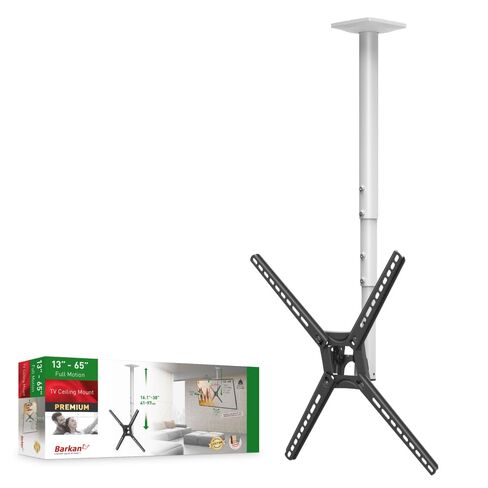 Barkan 38'' Long White TV Ceiling Mount, 13-65 inch Full Motion - 3 Movement Flat/Curved Screen Bracket Holds up to 88lbs, Telescopic Height Adjustment, Fits LED OLED LCD in Kuwait