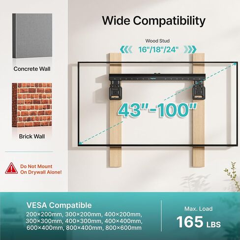 Pegzone Ultra Slim TV Wall Mount for 43-100 Inch TVs, Holds up to 165 lbs in Kuwait